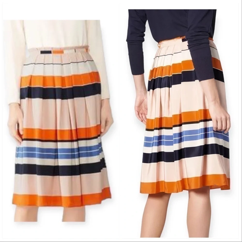 New with tag, L.K.Bennett Orange Caitlyn Striped Silk Skirt, Size 2